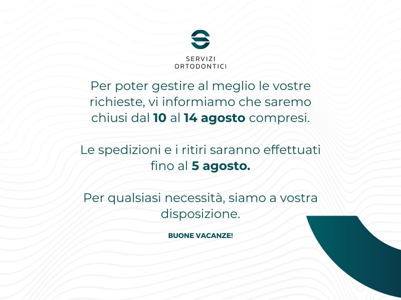 Chiusura estiva dal 10 al 14 agosto 2026